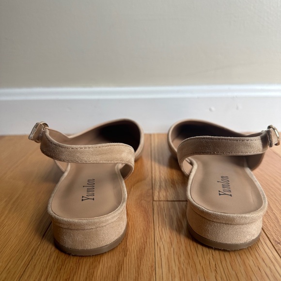 Women's Beige Slingback Flats 2.24 kitten heels - Picture 3 of 16
